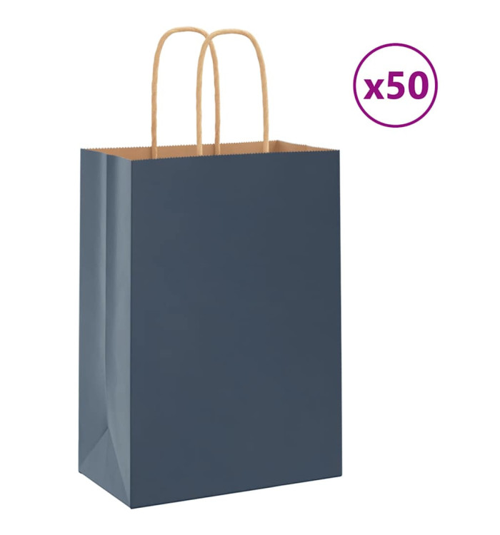 Sacs en papier 50 pcs avec poignées bleu 15x8x21 cm | Mobilier & Déco