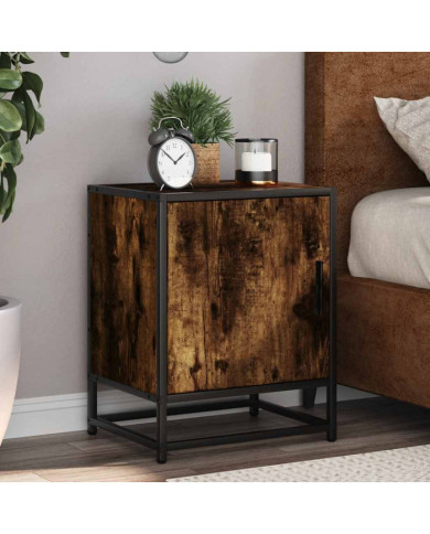 Table de chevet chêne fumé 40x31x50 cm bois d'ingénierie métal | Mobilier & Déco