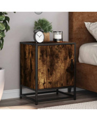 Table de chevet chêne fumé 40x31x50 cm bois d'ingénierie métal | Mobilier & Déco