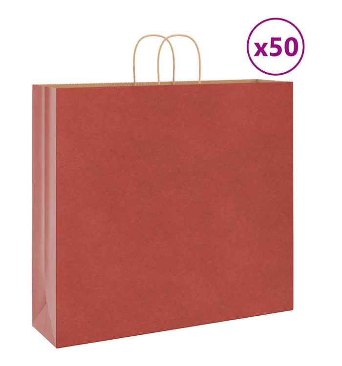 Sacs en papier 50 pcs avec poignées rouge 54x15x49 cm | Mobilier & Déco