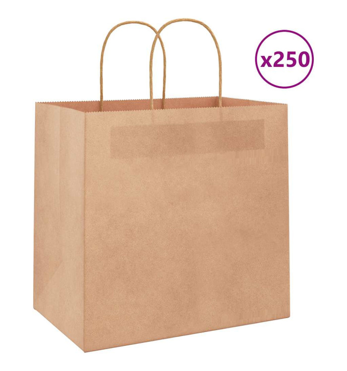 Sacs en papier 250 pcs avec poignées marron 26x17x25 cm | Mobilier & Déco