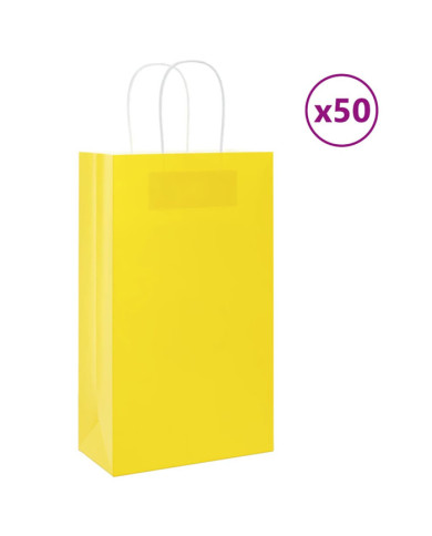 Sacs en papier 50 pcs avec poignées jaune 21x11x36 cm | Mobilier & Déco