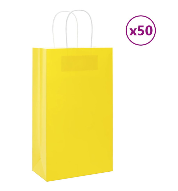 Sacs en papier 50 pcs avec poignées jaune 21x11x36 cm | Mobilier & Déco