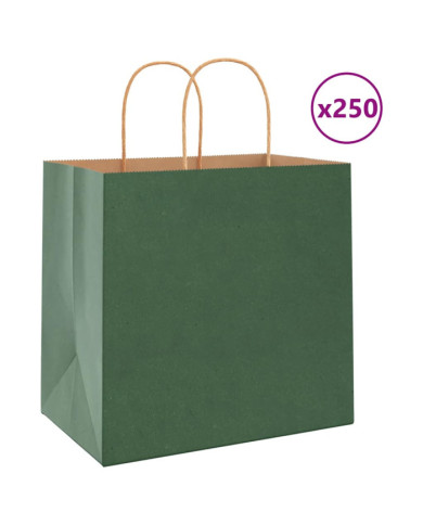 Sacs en papier 250 pcs avec poignées vert 26x17x25 cm | Mobilier & Déco