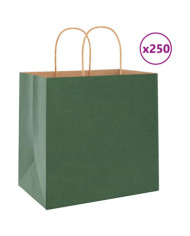 Sacs en papier 250 pcs avec poignées vert 26x17x25 cm | Mobilier & Déco
