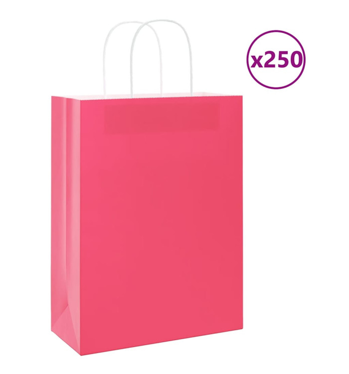 Sacs en papier 250 pcs avec poignées rose 26x12x35 cm | Mobilier & Déco