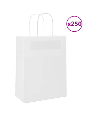 Sacs en papier 250 pcs avec poignées blanc 21x11x28 cm | Mobilier & Déco