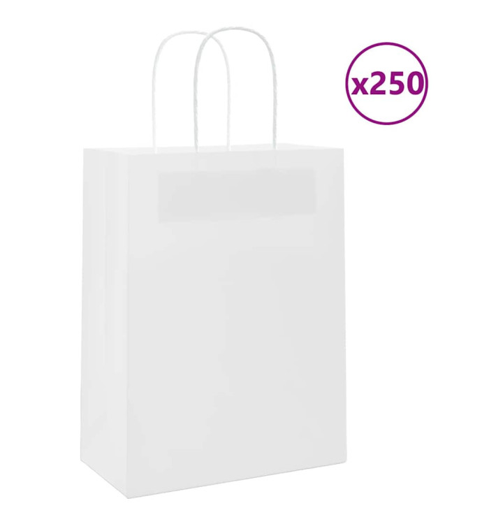 Sacs en papier 250 pcs avec poignées blanc 21x11x28 cm | Mobilier & Déco