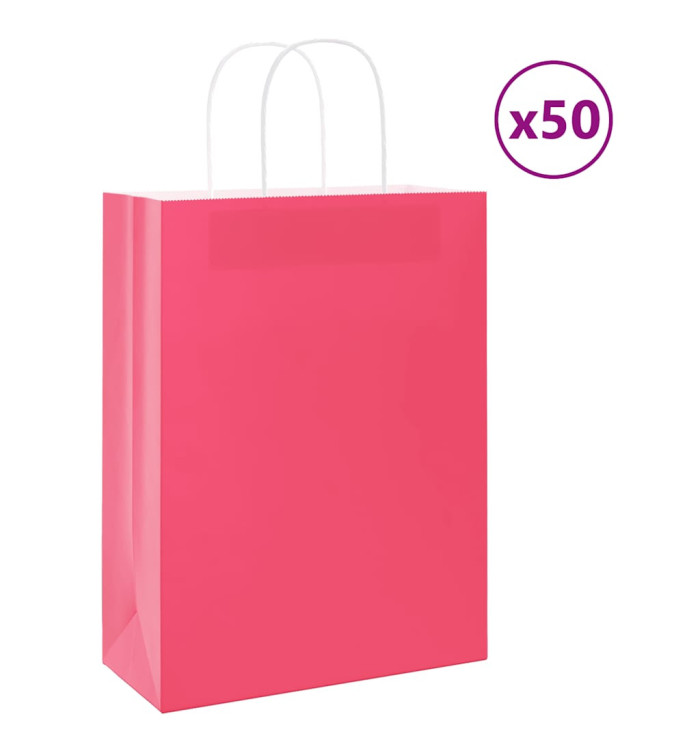 Sacs en papier 50 pcs avec poignées rose 26x12x35 cm | Mobilier & Déco