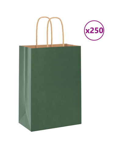 Sacs en papier 250 pcs avec poignées vert 15x8x21 cm | Mobilier & Déco