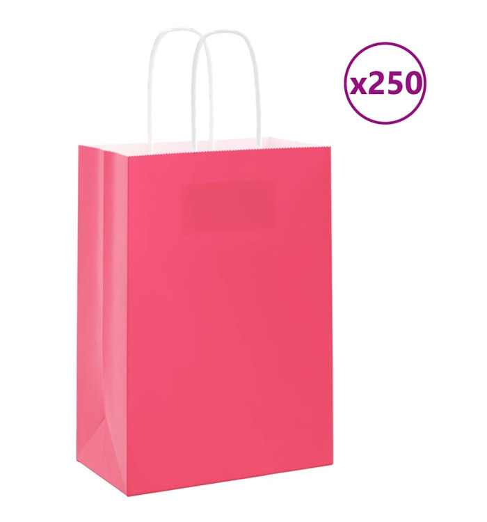 Sacs en papier 250 pcs avec poignées rose 15x8x21 cm | Mobilier & Déco