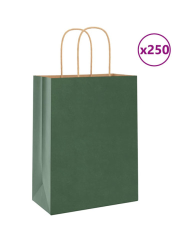 Sacs en papier 250 pcs avec poignées vert 21x11x28 cm | Mobilier & Déco