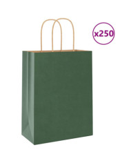 Sacs en papier 250 pcs avec poignées vert 21x11x28 cm | Mobilier & Déco