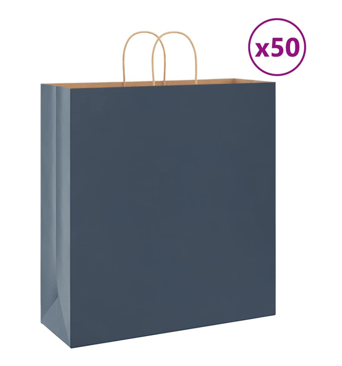 Sacs en papier 50 pcs avec poignées bleu 45x17x48 cm | Mobilier & Déco