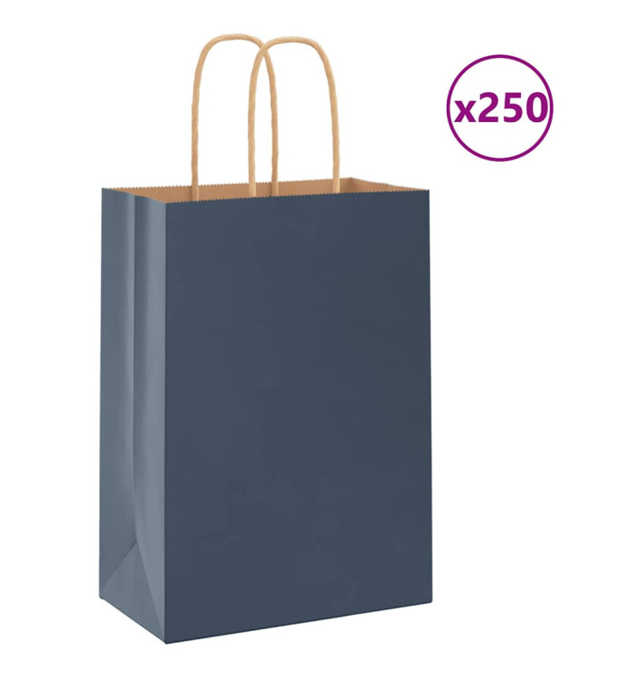 Sacs en papier 250 pcs avec poignées bleu 15x8x21 cm | Mobilier & Déco