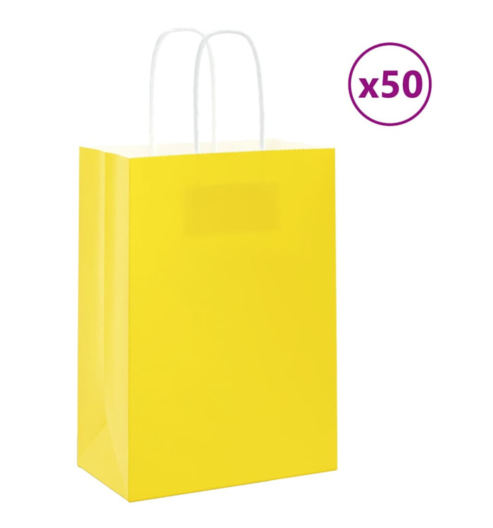 Sacs en papier 50 pcs avec poignées jaune 15x8x21 cm | Mobilier & Déco