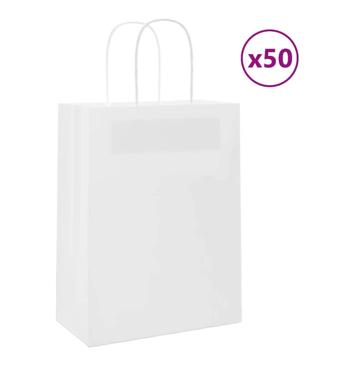 Sacs en papier 50 pcs avec poignées blanc 21x11x28 cm | Mobilier & Déco