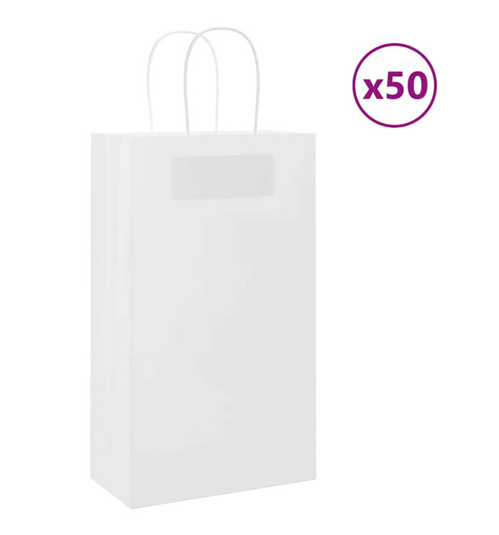 Sacs en papier 50 pcs avec poignées blanc 21x11x36 cm | Mobilier & Déco
