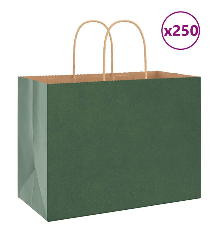 Sacs en papier 250 pcs avec poignées vert 32x17x25 cm | Mobilier & Déco