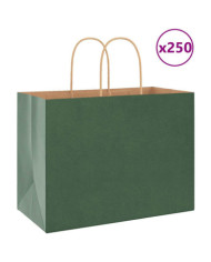 Sacs en papier 250 pcs avec poignées vert 32x17x25 cm | Mobilier & Déco