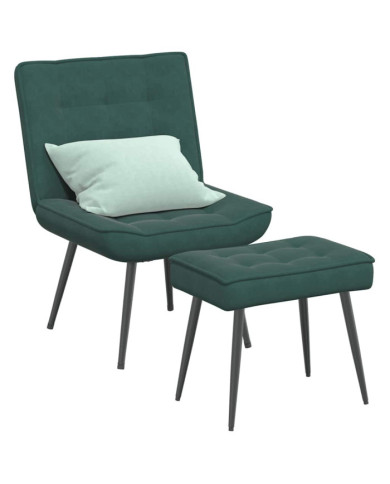 Chaise de relaxation avec tabouret Vert foncé Velours | Mobilier & Déco