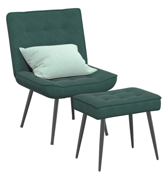 Chaise de relaxation avec tabouret Vert foncé Velours | Mobilier & Déco