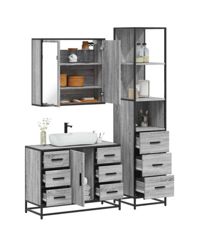 Ensemble de meubles de salle de bain 3 pcs Sonoma gris | Mobilier & Déco