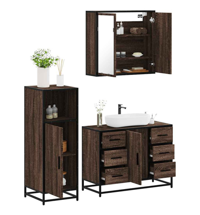 Ensemble de meubles de salle de bain 3 pcs Chêne marron | Mobilier & Déco