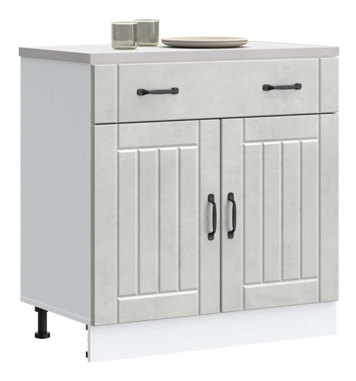 Armoire de cuisine Lucca gris béton bois ingénierie | Mobilier & Déco