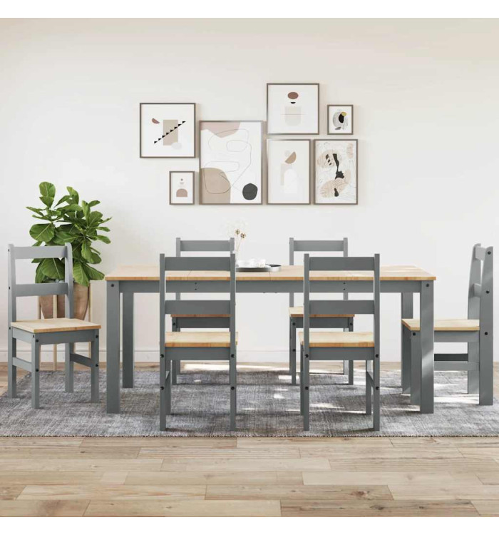 Ensemble à manger Panama 7 pcs gris bois de pin massif | Mobilier & Déco