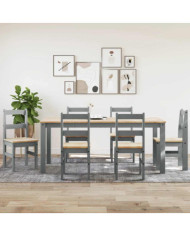 Ensemble à manger Panama 7 pcs gris bois de pin massif | Mobilier & Déco