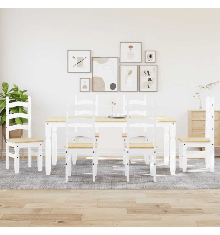 Ensemble à manger Panama 7 pcs blanc bois de pin massif | Mobilier & Déco