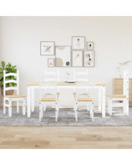 Ensemble à manger Panama 7 pcs blanc bois de pin massif | Mobilier & Déco