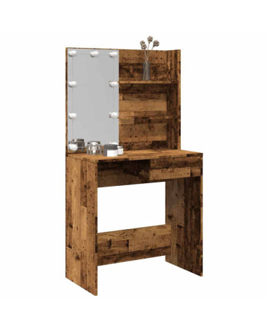 Coiffeuse avec LED vieux bois 74,5x40x141 cm | Mobilier & Déco