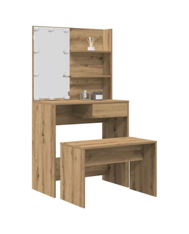 Ensemble de coiffeuse avec LED chêne artisanal bois ingénierie | Mobilier & Déco