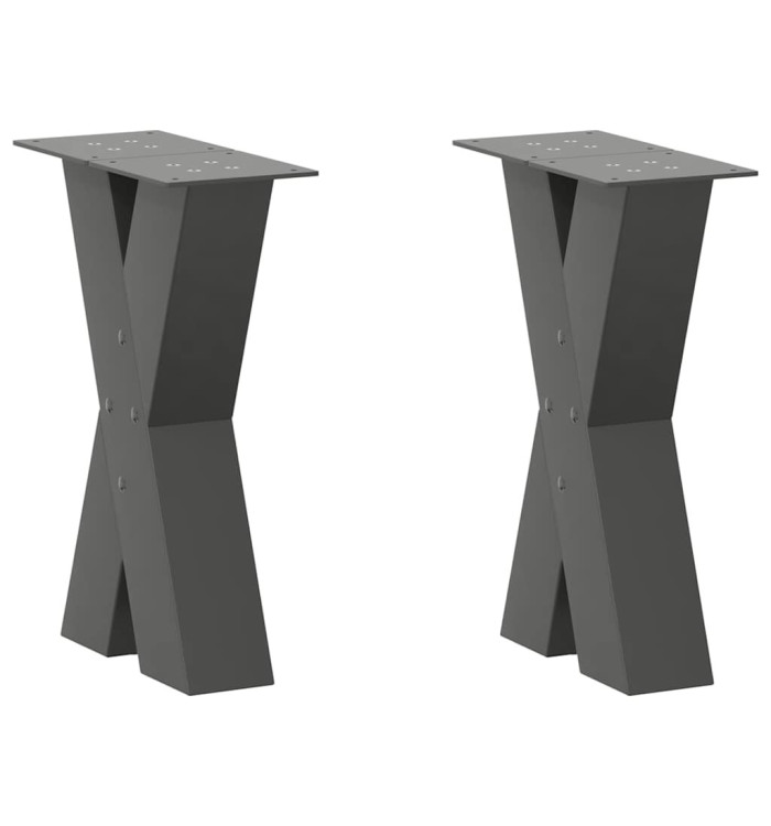 Pieds de table basse en forme de X, 2 pièces, anthracite, 38 x (42-43) cm, acier | Mobilier & Déco