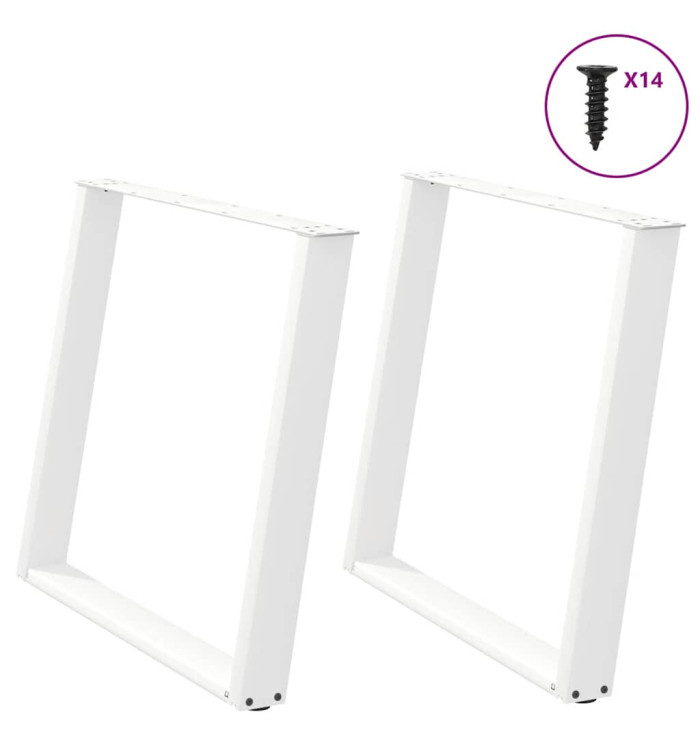 Pieds de table à manger en U 2 pièces Blanc 100 x (72-73) cm Acier | Mobilier & Déco