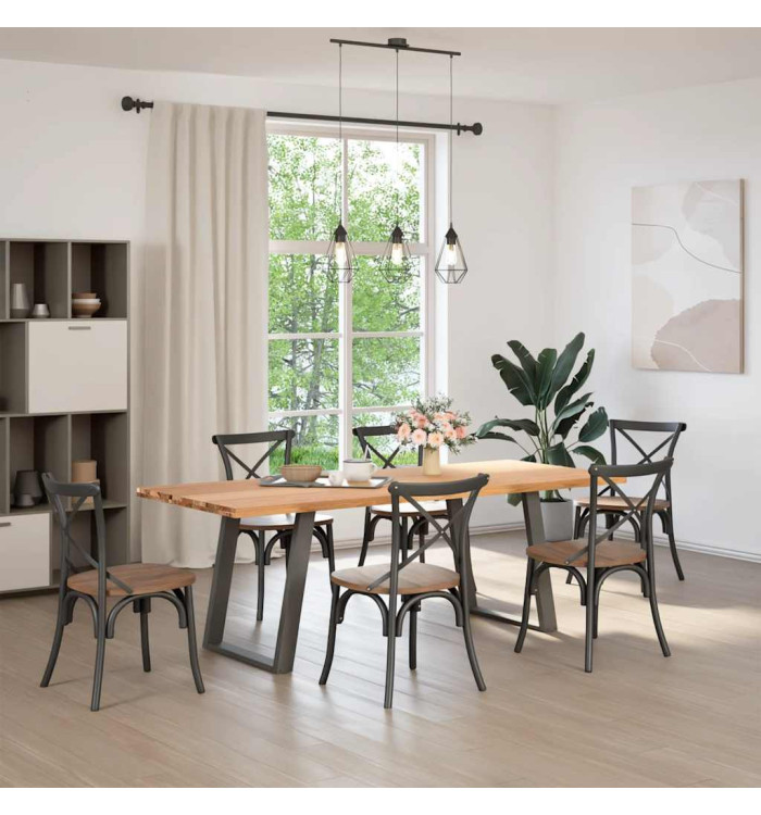Table à manger marron clair bois de chêne massif rectangulaire | Mobilier & Déco