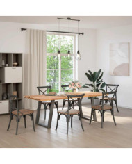 Table à manger marron clair bois de chêne massif rectangulaire | Mobilier & Déco