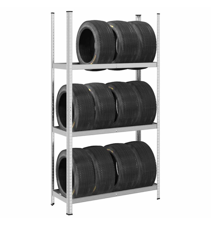 Étagère à pneus à 3 niveaux argent 110x40x200 cm acier | Mobilier & Déco