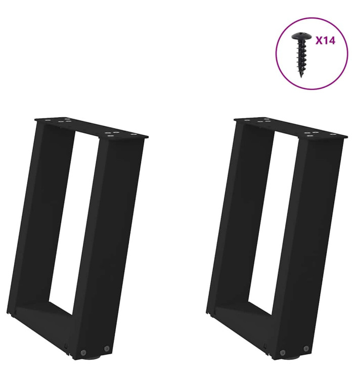 Pieds de table basse en U 2 pièces Noir 38 x (42-43) cm Acier | Mobilier & Déco