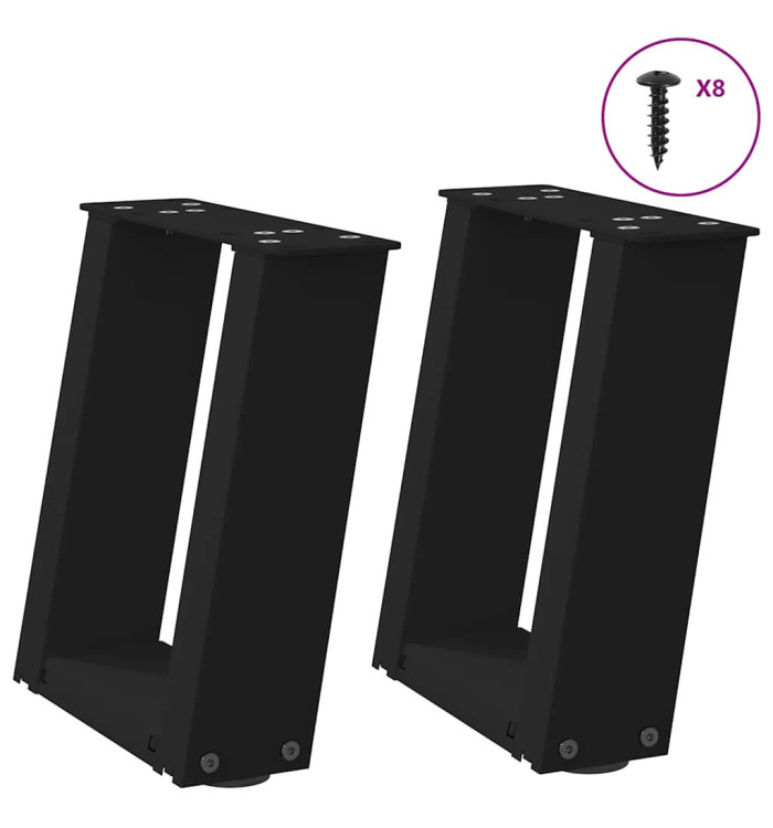 Pieds de table basse en U 2 pièces Noir 30 x (30-31) cm Acier | Mobilier & Déco