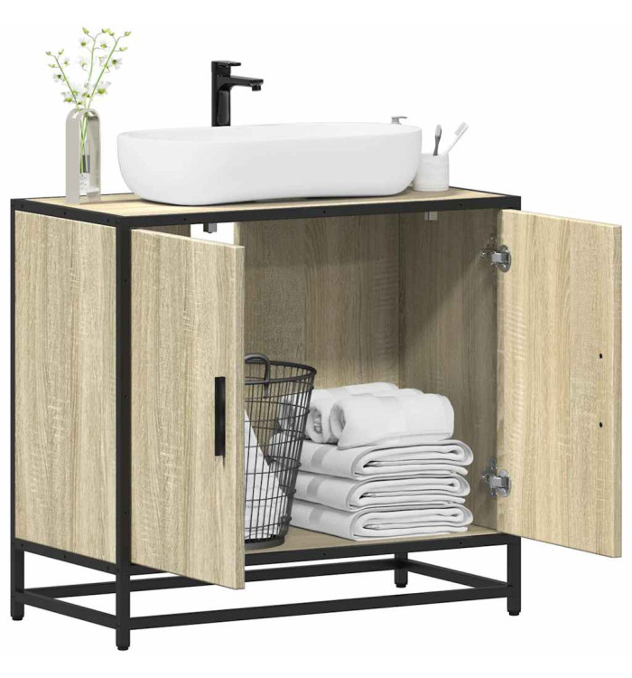 Armoire lavabo de salle de bain chêne sonoma bois d'ingénierie | Mobilier & Déco