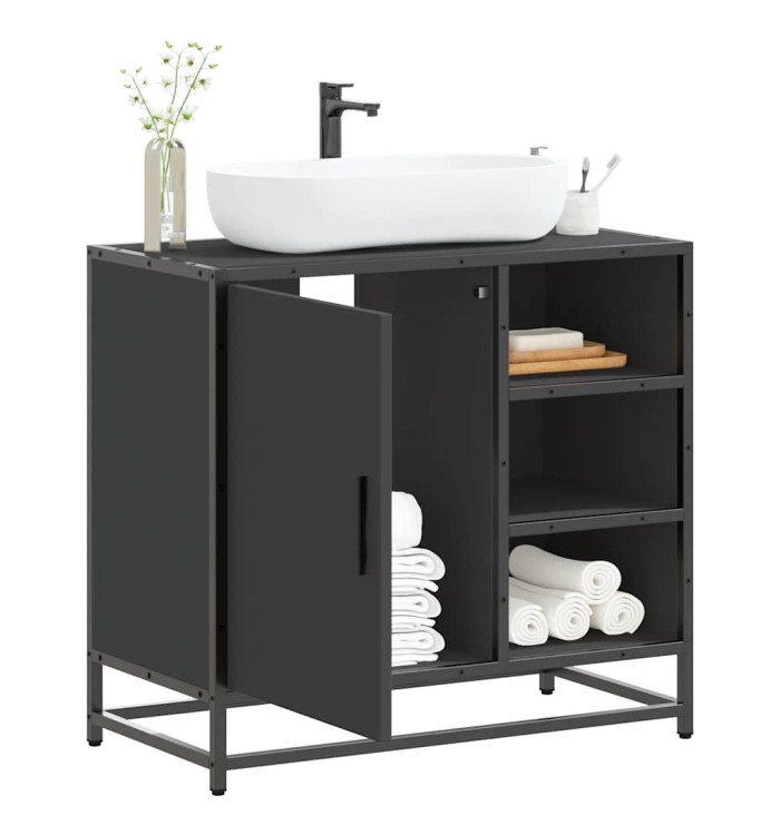 Armoire de lavabo de salle de bain noir 65x33x60 cm | Mobilier & Déco