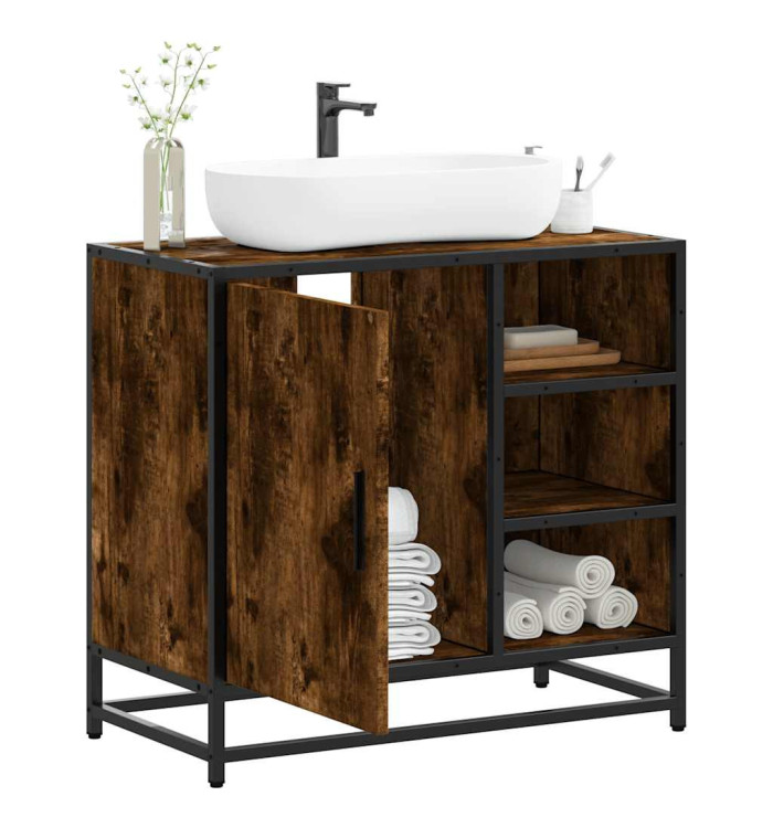 Armoire de lavabo de salle de bain chêne fumé 65x33x60 cm | Mobilier & Déco