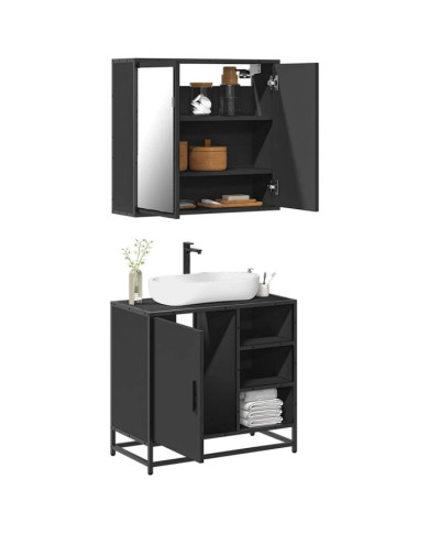 Ensemble de meubles salle de bain 2 pcs noir bois d'ingénierie | Mobilier & Déco