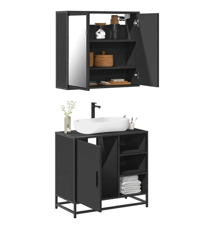 Ensemble de meubles salle de bain 2 pcs noir bois d'ingénierie | Mobilier & Déco