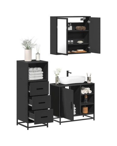 Ensemble de meubles salle de bain 3 pcs noir bois d'ingénierie | Mobilier & Déco