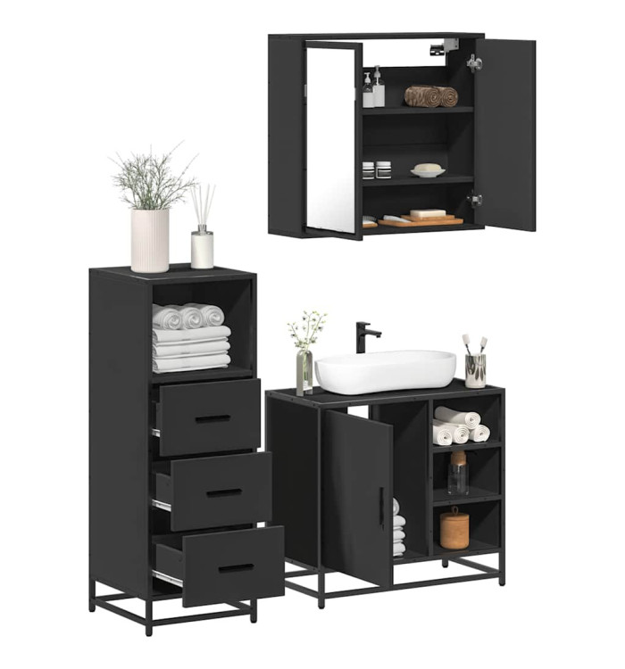 Ensemble de meubles salle de bain 3 pcs noir bois d'ingénierie | Mobilier & Déco
