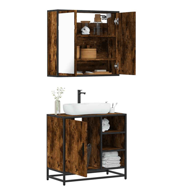 Ensemble de meubles de salle de bain 2 pcs Chêne fumé | Mobilier & Déco